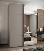 Kleiderschrank / Schiebetürenschrank | 245,5 x 170 x 64 cm | 11 Fächer | Farbe: Kaschmir | Spiegel | Soft-Close | 2 Schiebetüren | 2 Kleiderstangen