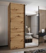 Kleiderschrank / Schiebetürenschrank | 2 Kleiderstangen | Farbe: Eiche Artisan | 245,5 x 180 x 64 cm | 2 Schiebetüren | Soft-Close | Spiegel | 11 Fächer