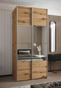Kleiderschrank / Schiebetürenschrank | 6 Fächer | Farbe: Eiche Artisan | Soft-Close | 245,5 x 100 x 64 cm | Spiegel | 2 Kleiderstangen | 2 Schiebetüren