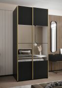 Kleiderschrank / Schiebetürenschrank | 6 Fächer | 245,5 x 100 x 64 cm | Farbe: Schwarz | Soft-Close | Spiegel | 2 Kleiderstangen | 2 Schiebetüren