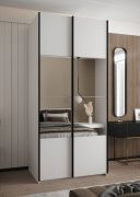 Kleiderschrank / Schiebetürenschrank | 245,5 x 120 x 64 cm | Spiegel | 2 Schiebetüren | 2 Kleiderstangen | Soft-Close | Farbe: Weiß | 6 Fächer