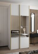 Kleiderschrank / Schiebetürenschrank | Farbe: Weiß | 245,5 x 140 x 64 cm | 2 Kleiderstangen | Soft-Close-Funktion | 6 Fächer | 2 Schiebetüren | Spiegel