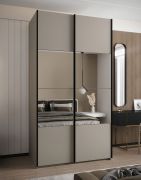 Kleiderschrank / Schiebetürenschrank | 2 Kleiderstangen | 245,5 x 140 x 64 cm | Soft-Close | Spiegel | Soft-Close | 6 Fächer | Farbe: Kaschmir