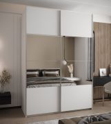 Kleiderschrank / Schiebetürenschrank | 11 Fächer | 245,5 x 180 x 64 cm | Soft-Close-Funktion | Spiegel | 2 Schiebetüren | 2 Kleiderstangen | Farbe: Weiß