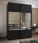 Kleiderschrank / Schiebetürenschrank | Farbe: Schwarz | Spiegel | 2 Schiebetüren | 245,5 x 180 x 64 cm | Soft-Close | 11 Fächer | 2 Kleiderstangen