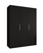 Kleiderschrank / Drehtürenschrank Korab 18, Farbe: Schwarz, zwei Kleiderstangen, 1,5 Meter breit, Griffe: Kaschmir, zwei Fächer, Soft-Close-Funktion