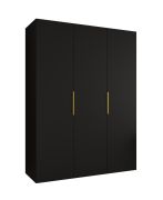 Drehtürenschrank mit Soft-Close-Funktion Korab 19, Farbe: Schwarz, 1,5 Meter breit, zwei Fächer, zwei Kleiderstangen, Griffe: Gold, Kleiderschrank