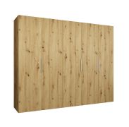 Kleiderschrank mit drei Kleiderstangen Korab 35, 2,5 Meter breit, drei Fächer, fünf Türen, Farbe: Eiche Artisan, Soft-Close-Funktion, Griffe: Kaschmir
