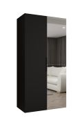 Drehtürenschrank / Kleiderschrank Korab 61, Farbe: Schwarz, eine Spiegeltür, eine Kleiderstange, Griffe: Schwarz, 1 Meter breit, Soft-Close-Funktion