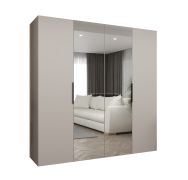 Kleiderschrank / Drehtürenschrank Korab 86, Farbe: Kaschmir, 2 Meter breit, zwei Kleiderstangen, Soft-Close, zwei Spiegeltüren, Griffe: Schwarz, zwei Fächer