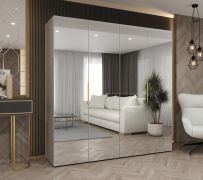 Kleiderschrank mit vier Spiegeltüren Korab 143, Farbe: Kaschmir, 2 Meter breit, Griffe: Gold, zwei Kleiderstangen, zwei Fächer, Soft-Close-Funktion