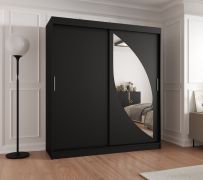 Schiebetürenschrank / Kleiderschrank Jorasses 15, Farbe: Schwarz, 1,8 Meter breit, fünf Fächer, eine Spiegeltür, zwei Kleiderstangen, Aluminiumschienen