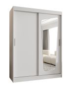 Kleiderschrank Aletschhorn 10, 1,5 Meter breit, Farbe: Weiß, eine Spiegeltür, Aluminiumschienen, fünf Fächer, Schiebetürenschrank, zwei Kleiderstangen