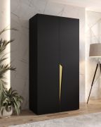 Kleiderschrank | 1 Fach | Farbe: Schwarz | 1 Kleiderstange | Soft-Close-Funktion | 1 Meter breit | Griffe: Gold | ABS-Kanten | Maße: 100 x 52 x 202 cm