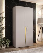 Kleiderschrank | 1 Fach | Farbe: Kaschmir | 1 Kleiderstange | Soft-Close-Funktion | 1 Meter breit | Griffe: Gold | ABS-Kanten | Maße: 100 x 52 x 202 cm