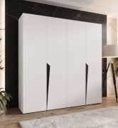 Drehtürenschrank | 4-Türig | Farbe: Weiß | 2 Fächer | Soft-Close-Funktion | 2 Kleiderstangen | Griffe: Schwarz | Maße: 200 x 52 x 202 cm | Kleiderschrank | ABS-Kanten