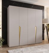 Drehtürenschrank | 4-Türig | Farbe: Kaschmir | 2 Fächer | Soft-Close-Funktion | 2 Kleiderstangen | Griffe: Gold | Maße: 200 x 52 x 202 cm | Kleiderschrank | ABS-Kanten