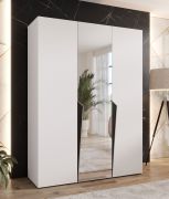 Drehtürenschrank / Kleiderschrank | Farbe: Weiß | 1 Spiegeltür | Griffe: Schwarz | 2 Fächer | Soft-Close | 2 Kleiderstangen | Maße: 150 x 52 x 202 cm | ABS