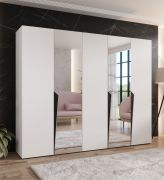 Kleiderschrank | Farbe: Weiß | 2 Spiegeltür | 3 Fächer | 3 Kleiderstangen | Griffe: Schwarz | Maße: 250 x 52 x 202 cm | Soft-Close-Funktion | ABS-Kanten