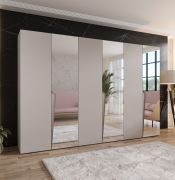 Drehtürenschrank | 3 Spiegeltüren | Farbe: Kaschmir | Soft-Close | 3 Fächer | 3 Kleiderstangen | Griffe: Schwarz | Maße: 300 x 52 x 202 cm | Kleiderschrank