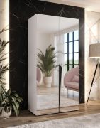 Schlafzimmerschrank mit Spiegel | Farbe: Weiß | Soft-Close-Funktion | Kleiderschrank | Griffe: Schwarz | 1 Fach | 1 Kleiderstange | ABS-Kanten | Maße: 100 x 52 x 202 cm