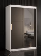 Moderner Schiebetüreschrank mit einer Spiegeltür Liskamm 30, Farbe: Weiß matt / Schwarz matt - Abmessungen: 200 x 120 x 62 cm (H x B x T), mit fünf Fächern und zwei Kleiderstangen
