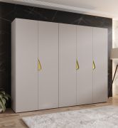 Kleiderschrank | 5-Türig | Farbe: Kaschmir | 2,5 Meter breit | Griffe: Gold | 3 Kleiderstangen | 3 Fächer | Maße: 250 x 52 x 202 cm | ABS-Kantenschutz