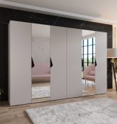 Drehtürenschrank / Kleiderschrank | Farbe: Kaschmir | 2 Spiegeltüren | 4 Fächer | Griffe: Schwarz | 4 Kleiderstangen | Maße: 300 x 52 x 202 cm | ABS-Kanten