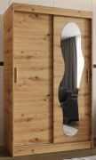 Kleiderschrank Lagginhorn 05, Farbe: Eiche Artisan, 1,2 Meter breit, ein Spiegel, fünf Fächer, Schiebetürenschrank, zwei Kleiderstangen, Aluminiumschienen