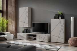 Wohnwand | Farbe: Kaschmir | Maße: 250 x 45 x 180 cm | 1 Schrank | 1 TV-Unterschrank | 1 Hängeschrank | modernes Design | 7 Fächer | für Wohnzimmer