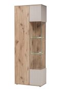 Vitrine | Push-to-open Funktion | Farbe: Eiche Viking / Kaschmir | 2 Türen | Maße: 70 x 40 x 197 cm | inkl. LED-Beleuchtung | 10 Fächer