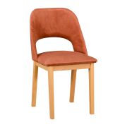 Stuhl Riga gepolstert in Pfirsich / Orange, Polster aus T-25 Schaum, Sitzhöhe von 47 cm, Buchenholz Konstruktion, Holzfarbe Eiche, klassischer Esszimmerstuhl