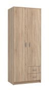 Schmaler Kleiderschrank Kovin 09, Farbe: Eiche Sonoma, zwei Schubladen, fünf Fächer, Maße: 205 x 80 x 52 cm, robust, eine Kleiderstange, ABS-Kanten