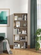 Regal mit fünf Fächer Knide 10, Farbe: Eiche Grau, ABS-Kantenschutz, für Wohnzimmer, Maße: 176,5 x 70 x 24,5 cm, schlichtes Design