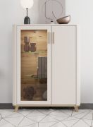 Vitrine | klein | Farbe: Kaschmir | 1 Glastür | Maße: 90 x 40 x 116,5 cm | 1 Drehtür | ABS-Kanten | getöntes Glas | 6 Fächer | für Wohnzimmer