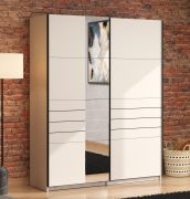 Schiebetürenschrank | Farbe: Kaschmir | 1 Spiegeltür | Maße: 145,5 x 60 x 217,5 cm | 2 Kleiderstangen | 2 Fächer | Kleiderschrank | ABS-Kanten