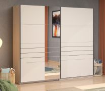 Schiebetürenschrank / Kleiderschrank | 2 Kleiderstangen | Farbe: Kaschmir | ABS-Kanten | Maße: 245 x 61 x 217,5 cm | 2 Fächer | für Schlafzimmer