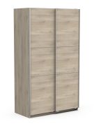 Kleiderschrank mit Schiebetüren Liganga 01, hochwertige Materialien, Farbe: Eiche Sonoma, Maße: 203 x 117 x 60 cm, zwei Kleiderstangen, zwei Fächer