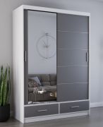 Schiebetürenschrank / Kleiderschrank mit Spiegel | 218 x 150 x 61 cm | Grau / Weiß | Lusatian 08 | 2 Türen | 2 Schubladen | 6 Fächer | viel Stauraum