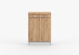 Drehtürenschrank / Unterschrank | Braun / Weiß | Parnassus  06 | 85 x 60 x 60 cm | 2 Türen | schlichtes Design | Holzoptik | Arbeitsplatte 38 mm stark