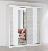 1,8 Meter breiter Schiebetürenschrank / Kleiderschrank mit Spiegel Seide / Weiß | Gorski 10 | 218 x 183 x 61 cm | 2 Türen | 6 Fächer | Zweifarbig