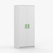 Kleiderschrank / Drehtürenschrank | Smolikas 68 | Weiß | 2 Türen | 192 x 80 x 50 cm | 5 Fächer | grüne Holzgriffe | 1 Kleiderstange | eckig