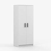 Drehtürenschrank / Kleiderschrank | Weiß | Smolikas 72 | 192 x 80 x 50 cm | 2 Türen | 5 Fächer | 1 Kleiderstange | graue Holzgriffe | viel Stauraum