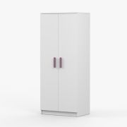 Kleiderschrank  / Drehtürenschrank | Weiß | Smolikas 70 | 2 Türen | violette Holzgriffe | 192 x 80 x 50  cm | 5 Fächer | 1 Kleiderstange | eckig
