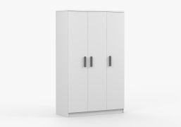 Kleiderschrank / Drehtürenschrank 1,2 Meter breit | Smolikas 123 | Holzgriffe | Weiß | Kleiderstange | 3 Türen | 9 Fächer | 192 x 120 x 50 cm