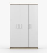 Kleiderschrank / Drehtürenschrank | Kleiderstange | 192 x 120 x 50 cm | Smolikas 108 | 9 Fächer |runde Holzgriffe | Weiß / Sonoma Eiche | 3 Türen