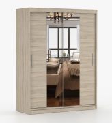 Kleiderschrank / Schiebetürenschrank | Bucegi 06 | Eiche | Spiegel | 2 Türen | Griffe: Aluminium | 6 Fächer | Kleiderstange | 200 x 150 x 61 cm