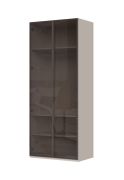 Kleiderschrank mit zwei Glastüren im Aluminiumrahmen Neiafu 86, Farbe: Kaschmir, inkl. Innenbeleuchtung, Maße: 224 x 92 x 56 cm, drei Einlegeböden