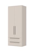 Hoher Kleiderschrank mit einer Kleiderstange Neiafu 02, Farbe: Kaschmir, zwei Schubladen, Soft-Close-Funktion, Maße: 224 x 92 x 56 cm, ein Einlegeboden
