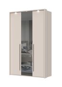 Kleiderschrank mit LED-Rahmen Neiafu 61, eine Spiegeltür, zwei Kleiderstangen, Soft-Close-Funktion, Maße: 224 x 137 x 56 cm, sechs Einlegeböden